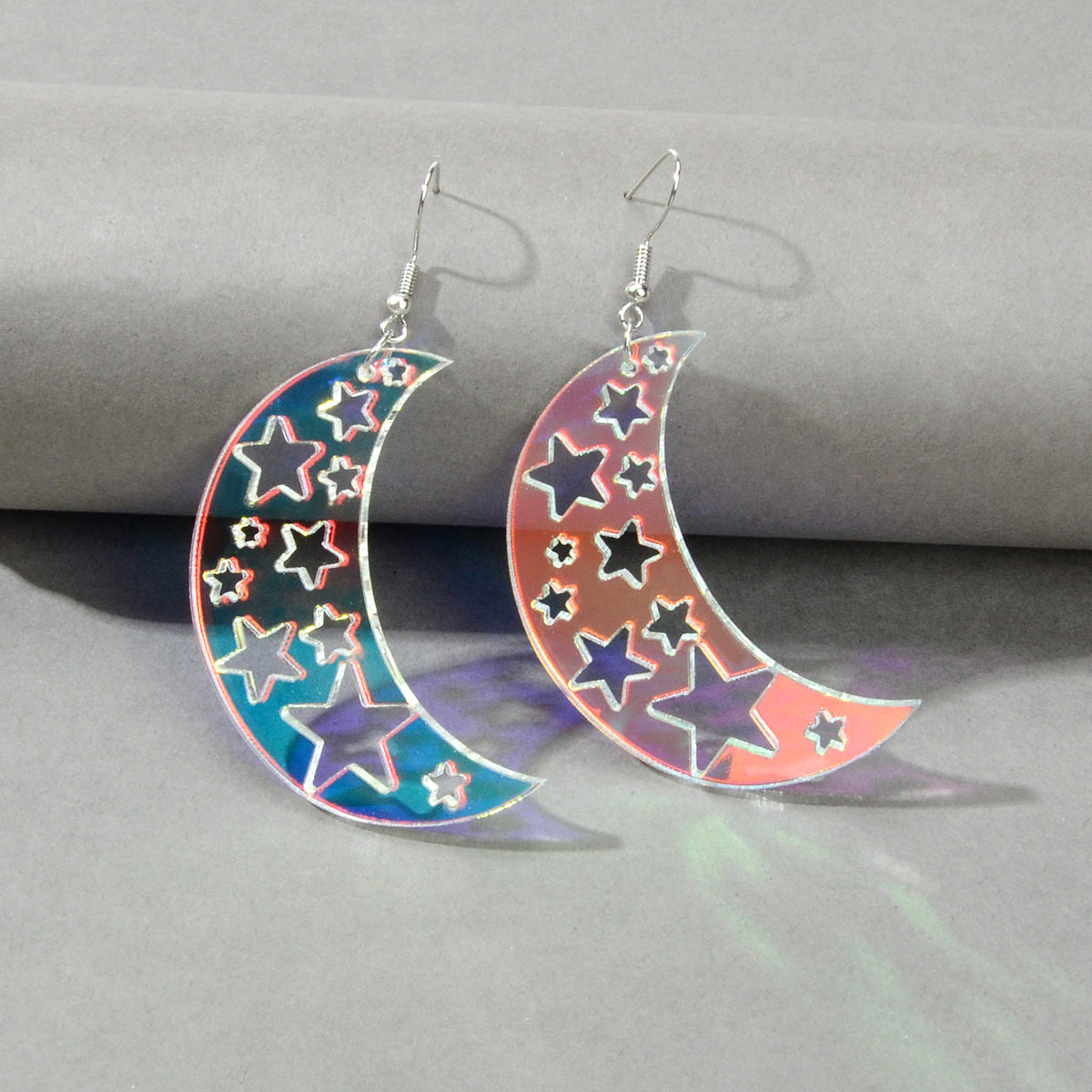 Acrylic Rainbow Colour Moon Star Hook Earrings Stunning Jewellery Gift 1 pair