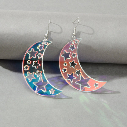 Acrylic Rainbow Colour Moon Star Hook Earrings Stunning Jewellery Gift 1 pair