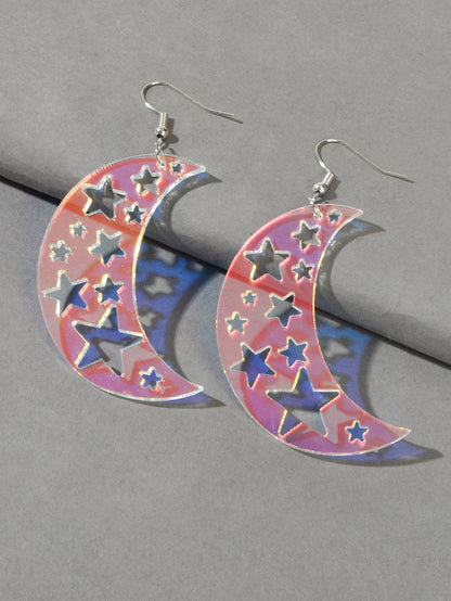 Acrylic Rainbow Colour Moon Star Hook Earrings Stunning Jewellery Gift 1 pair